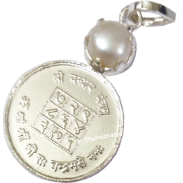 Natural Moti (Fresh Water Pearl) With Chandrama Yantra Silver Locket, Original & Certified